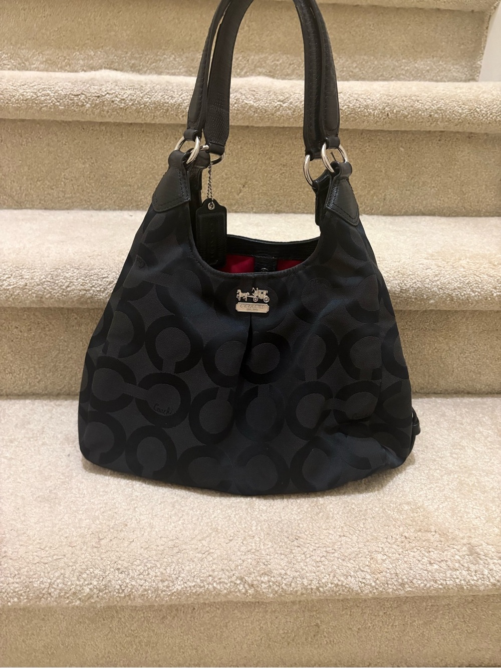 Coach Black Signature Shoulder Bag with Silver Hardware